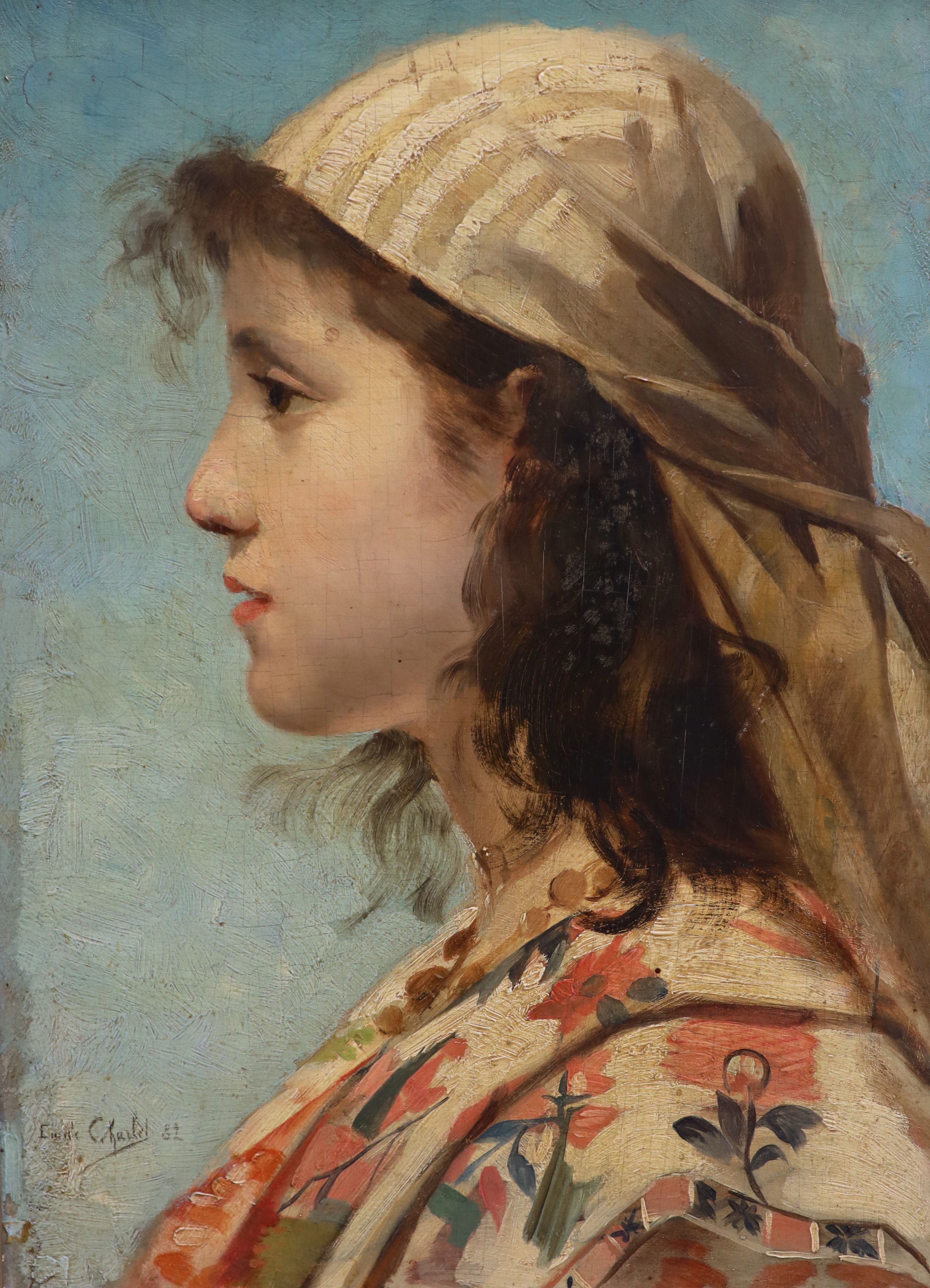 Emile Charlet (French, 1851-1910), Portrait of an Eastern Beauty, Oil on panel, 43 x 31cm.